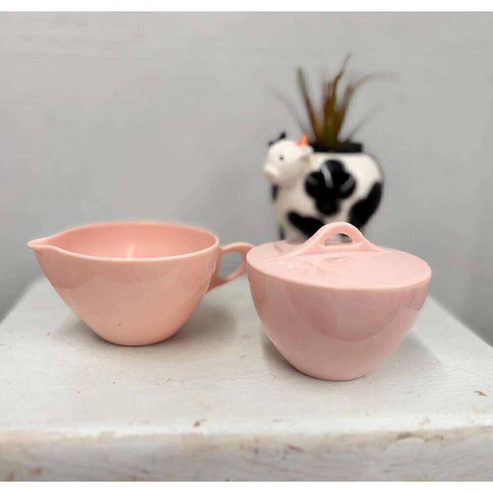 Vintage MELMAC Pink Creamer and Sugar Bowl Canadian Melamine Mid-century Canada